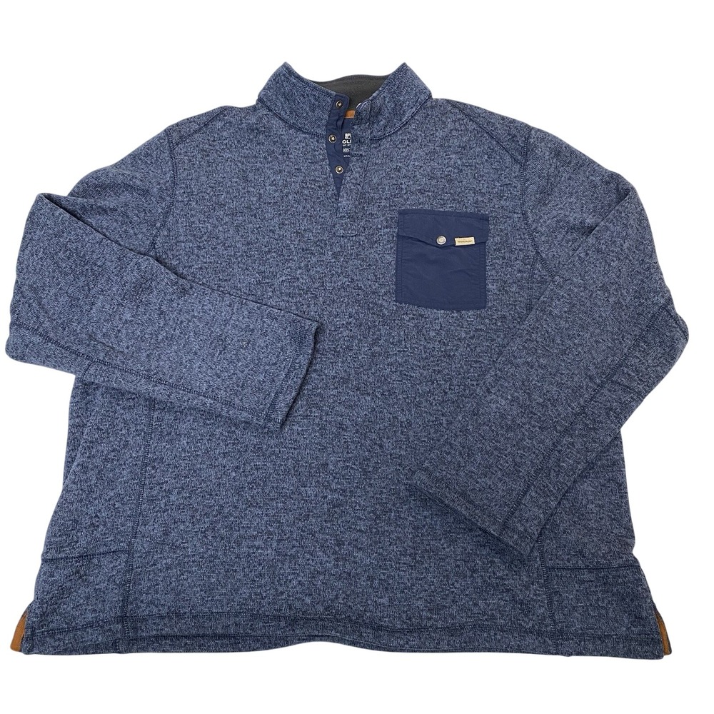 Woolrich‎ Mens XXL Blue Pullover Fleece Snap Mock Neck Sweater
